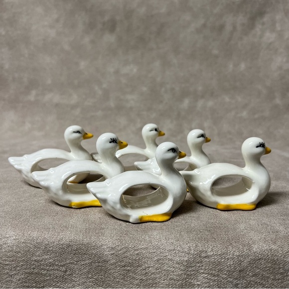 Set of 6 Vintage Duck Goose Ceramic Napkin Rings Holders - Picture 4 of 4